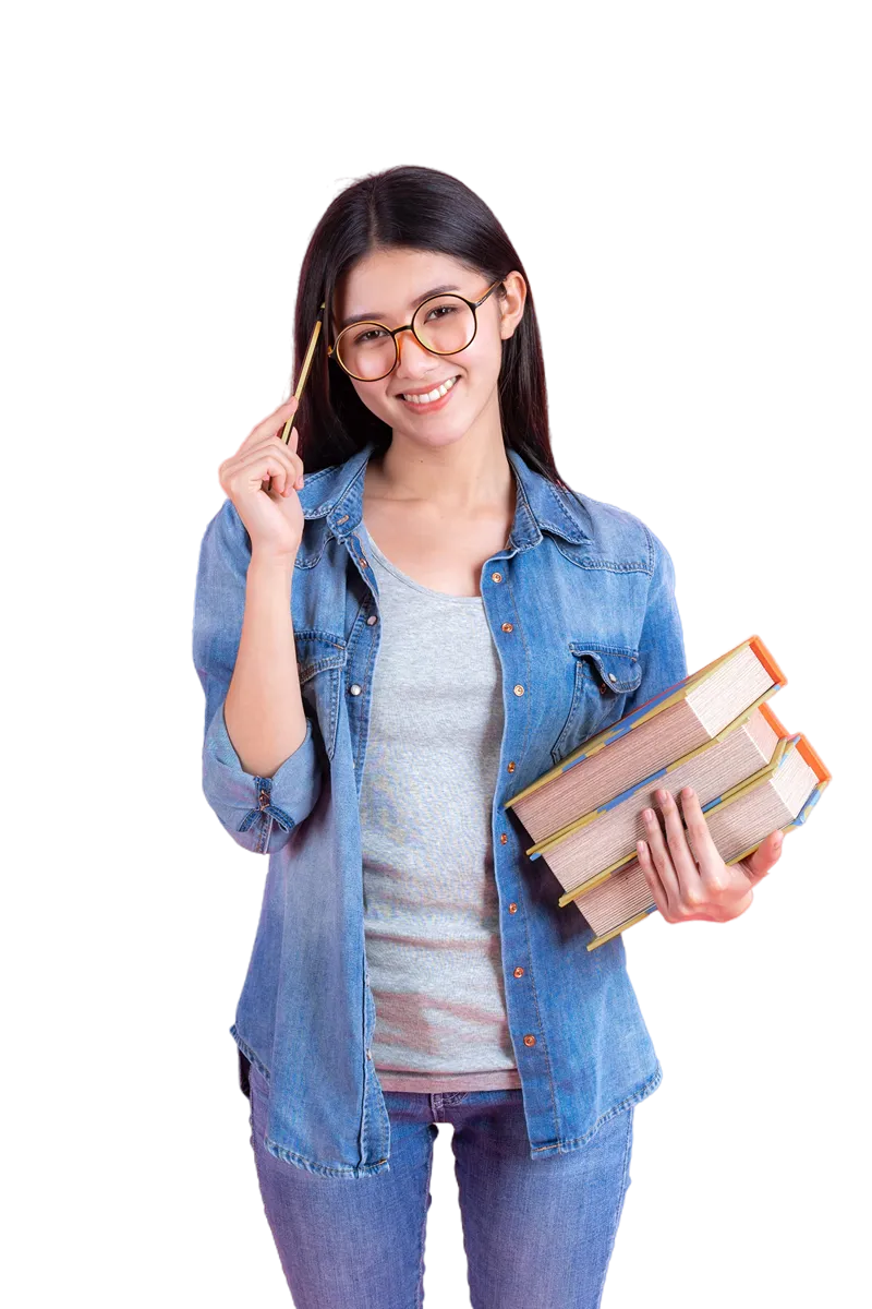 portrait-pretty-teenage-female-holding-books-her-arm-using-pencil-pink-education-concept